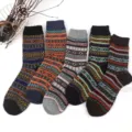 Mens thick warm vintage ethnic wool socks winter thermal retro patterned knit socks 5-pack - Small Diamond Pattern (Small Diamond Chunky)