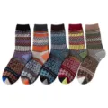 Men's vintage ethnic thick wool socks, retro plaid winter warm thermal hosiery 5-pack. - Honeycomb Pattern (Honeycomb Unisex)