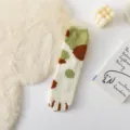 Cozy green plush winter socks detail, soft coral fleece fabric with cute cat claw pattern. - One Size / Green Polka Dot
