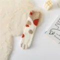 Cozy coral fleece cat paw fuzzy socks for women, winter warm cute cartoon sleep socks. - One Size / Orange-Red Polka Dots