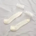 Calzini corti trasparenti in pizzo da donna, calzini estivi sottili in seta. - Taglia unica / Crema