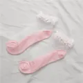 Calzini corti trasparenti in rete con volant da donna bianco e rosa stile giapponese estivi - Taglia unica / Rosa