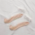 Calzini corti trasparenti in tulle con volant da donna, simpatici calzini estivi con suola. - Taglia unica / Colore pelle