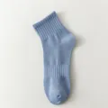 Men's summer mid-tube cotton casual sports socks in light blue breathable ribbed design. - EU 40-44 / Men's 7-Grid Short Socks - Light Blue