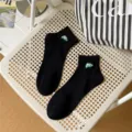Black short cotton socks with green OHH embroidery casual breathable mens womens daily wear - EU 40-44 / Black (OHH Embroidery)