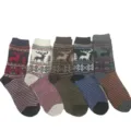 Thick winter wool crew socks with classic Nordic reindeer and stripe patterns for cozy warmth. - One Size Set / Men's Striped Tree & Deer