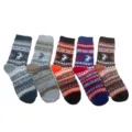 Men women thick winter wool socks warm crew socks Nordic reindeer patterned thermal socks - One Size Set / Men's Folk Style Snowflake Deer Socks
