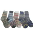 Thick wool winter vintage fair isle crew socks multi-color knit warm cozy thermal socks - One Size Set / Men's Olive Stripe Ethnic Style