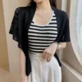 Women's black hollow-out knitted sun-protection shawl summer thin cardigan top elegant - Black