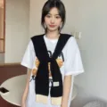 Spring summer knit shawl scarf for women, fashionable outer wear anti-AC shoulder cape top. - Black