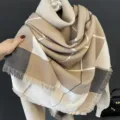 Herfst winter ruit sjaal omslagdoek, koreaanse stijl zachte imitatie kasjmier dikke warme wrap. - Khaki Geruit
