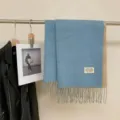 Thickened cashmere feel winter scarf solid color reversible warm tassel shawl for women - Blue Khaki