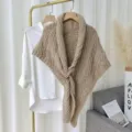 Solid color knitted shawl cape with leather buckle winter warm fashion apparel outer wear - Light Khaki