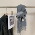Cozy winter faux cashmere scarf with stylish fringe, warm and versatile grey neck warmer. - Dark & Light Grey