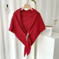 Red knitted shawl winter warm cape stylish button wrap sweater outerwear fashion comfortable - Wine Red