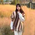 Damen ethnisch Strick Fransen Poncho Schal Herbst Outdoor Freizeit Umhang Mode elegante Kleidung - Khaki