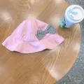 Children pink bucket hat with houndstooth bow cute baby girl sun protection hat spring - Purple Houndstooth Bows
