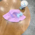 Cute purple bucket hat for kids with light blue lace bow, stylish infant sun protection hat. - 48-54CM / Taro Purple