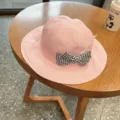 Cute pink baby bucket hat with houndstooth bow for toddler girls sun protection daily wear - Pink Houndstooth Bow