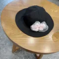 Cute children sun bucket hat with pink mesh bow, breathable black cotton hat for little girls. - 48-54CM / Black