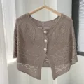 Pearl button hollow knit cape shawl cardigan for women, ideal for spring summer dresses. - Coffee