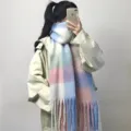 Colorful plaid winter scarf for women, cozy thick warm tassel fringe blanket wrap shawl. - Sicily Honey Tea Standard