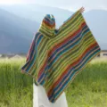 Colorful Striped Hooded Poncho Ethnic Cape Variant Outdoor Travel Warm Shawl Multi - Striped Cape (Green)