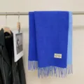 Blue double-sided imitation cashmere scarf, warm winter fringe tassel neck warmer SKU. - Klein Blue