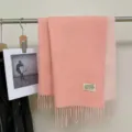 Women double-sided faux cashmere scarf winter thick warm solid color shawl pink fringe - Blush Pink