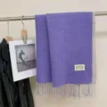 Autumn winter Korean style reversible imitation cashmere scarf for women warm solid color thick shawl - Purple Rice