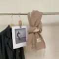 Winter double-sided cashmere feel scarf warm fringed solid color casual couples neck wrap - Oatmeal Apricot