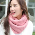 Cozy pink chunky knit infinity scarf for women, warm winter neck warmer accessory main view. - Pink