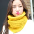 Women's winter thick warm solid color knitted loop scarf, cozy fashion neck warmer accessory. - Yellow