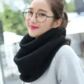 Black knit circle scarf for women, warm winter thick snood neck warmer, cozy fashion accessory. - Black