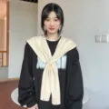 Cozy knitted crossover shawl scarf for women, stylish draped design for daily wear. - Cross Shawl / Beige