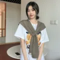 Women's knitted crossover shawl scarf stylish versatile shoulder wrap for office air conditioning - Cross Shawl / Khaki