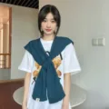 Crossover knitted shawl for women, stylish tie shrug scarf, perfect air-conditioned room wear. - Cross Shawl / Lake Blue