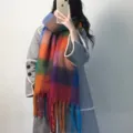 Colorful plaid winter scarf, thick warm tassel fringe shawl, cozy fashion neck wrap for women. - Burning Winter Sun - With Label