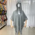Women knit hooded poncho cape cozy fringe tassel sweater shawl outerwear winter warm casual - Gray