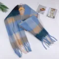 Cozy winter colorblock plaid tassel scarf, soft warm acrylic neck wrap for women SKU - Indigo Blue - Plain