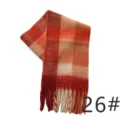 Cozy plaid colorblock winter scarf with tassels, warm vintage style accessory for cold days. - Orange Plaid (Plain)