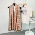 Pink brown plaid scarf with fringe, stylish winter warm scarf for women daily wear. - Pink