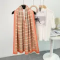 Orange plaid scarf with fringe, classic checkered long scarf for women, cozy winter accessory. - Orange