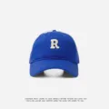 Blue baseball cap with white R letter embroidery, casual cotton sun hat for women and men. - Adjustable (55-59cm) / R Badge / Klein Blue
