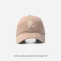 Classic beige embroidered R baseball cap, casual sunshade duck tongue hat for men and women. - Adjustable (55-59cm) / R Badge / Khaki