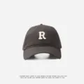 Dark grey baseball cap with white embroidered R letter logo, Korean style sun dad hat. - Adjustable (55-59cm) / R Badge / Gray