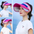 Women Summer Sun Visor Hat Large Brim Anti-UV Empty Top Beach Cap Pink Outdoor Sport - Aro Three-Color Empty Top Pull Board / Plum Red