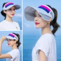 Women sun visor hat empty top extensible wide brim anti-uv summer outdoor sports cap gray - Aro Three-Color Empty Top Pull Board / White