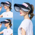 Summer sun protection empty top sunhat with double-layer retractable brim for outdoor sports. - Aro Three-Color Empty Top Pull Board / Black