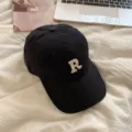 Classic black baseball cap with embroidered R letter, stylish Korean design for women daily wear. - 54-58cm (Adjustable) / Black